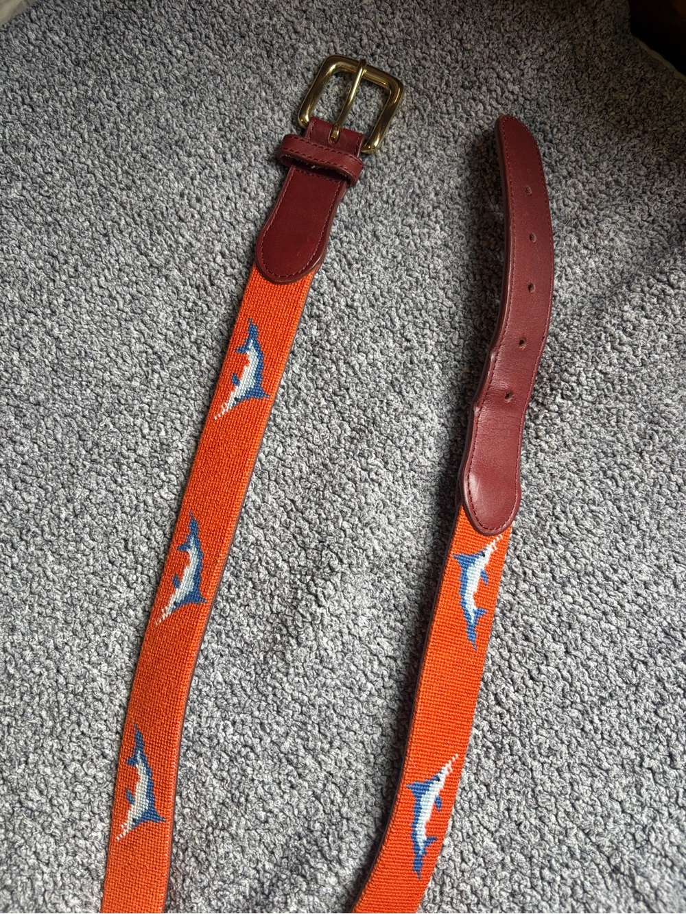 Tucker Blair Orange Needlepoint Dolphin Belt - Unbranded